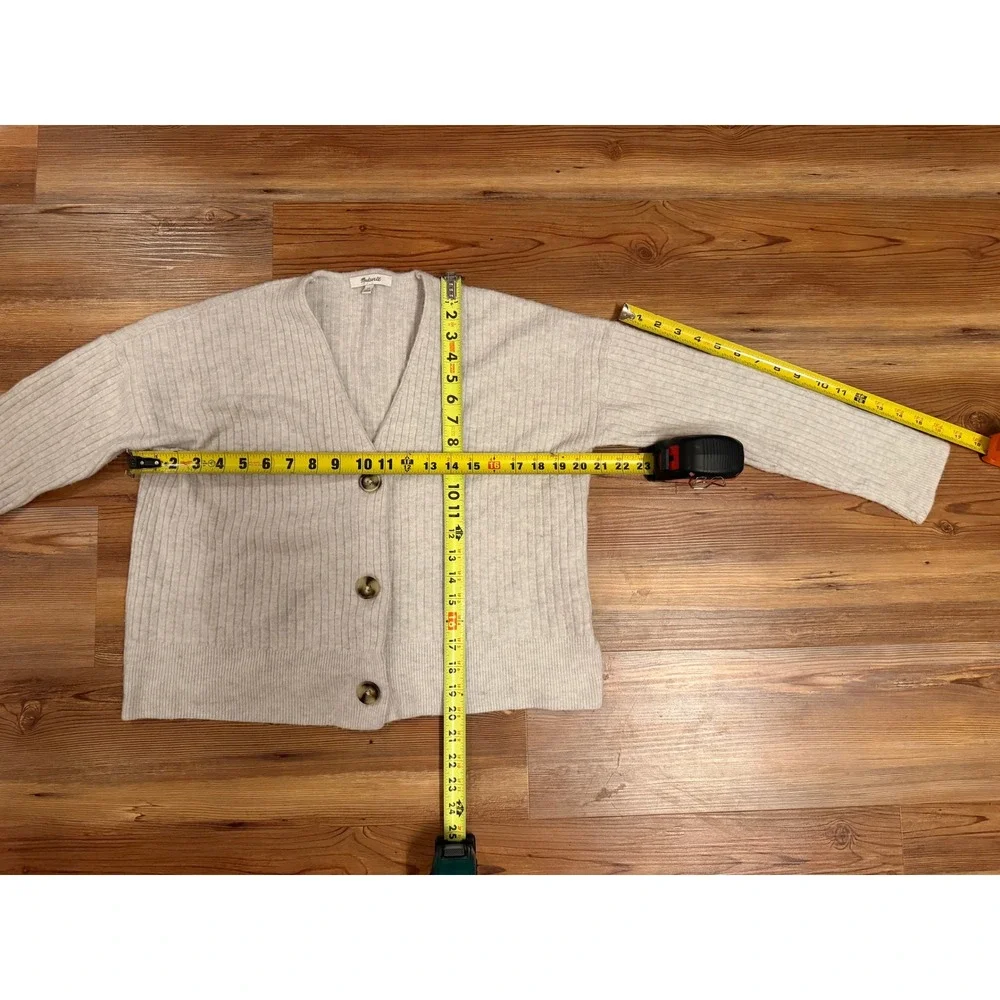 Madewell Ribbed Cardigan Sweater Gray Wool Blend‎ V-Neck XS